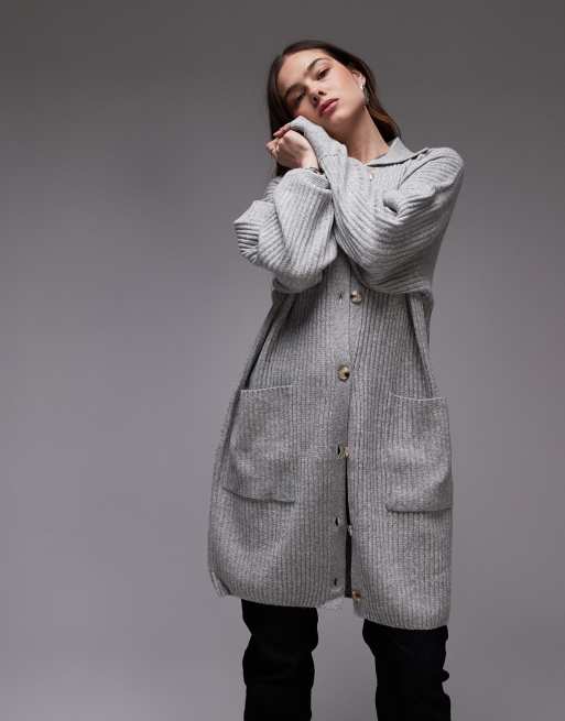 Free People oversized longline button detail cardigan in soft grey