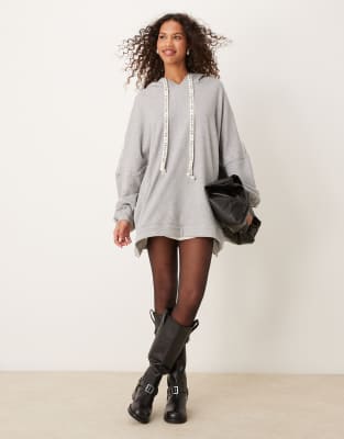 Free People Oversized Longline Hoodie In Gray Heather