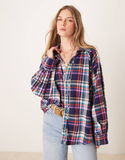 Free People oversized plaid shirt in multi - view 1