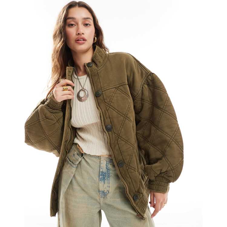 Free People Duvet Bomber Jacket Oatmeal offers Puffy Oversized Large NWT