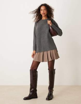 oversized round neck sweater in dark gray