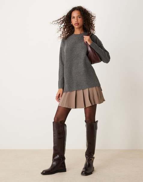 Free People - Oversized trui met ronde hals in donkergrijs - view 1