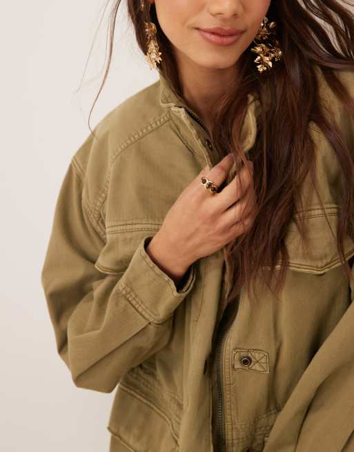 Free People Forest Green sale Khaki Jacket - M