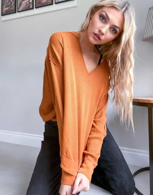 Thermal Long Sleeve Henley Tee - Rust / XXS