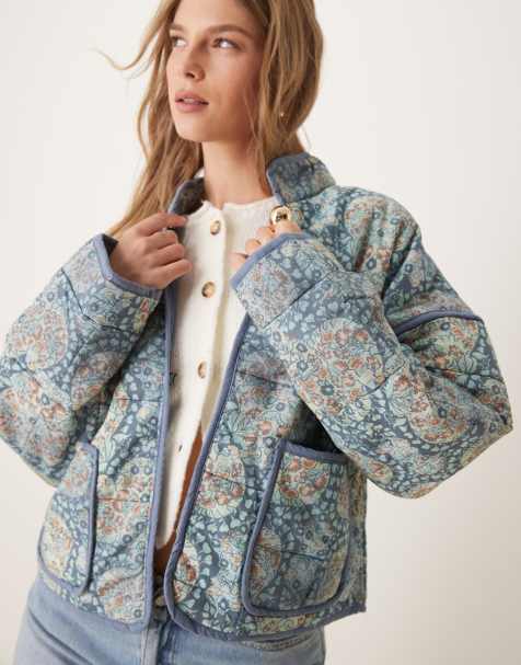 Free People paisley patchwork quilted jacket in blue - view 1