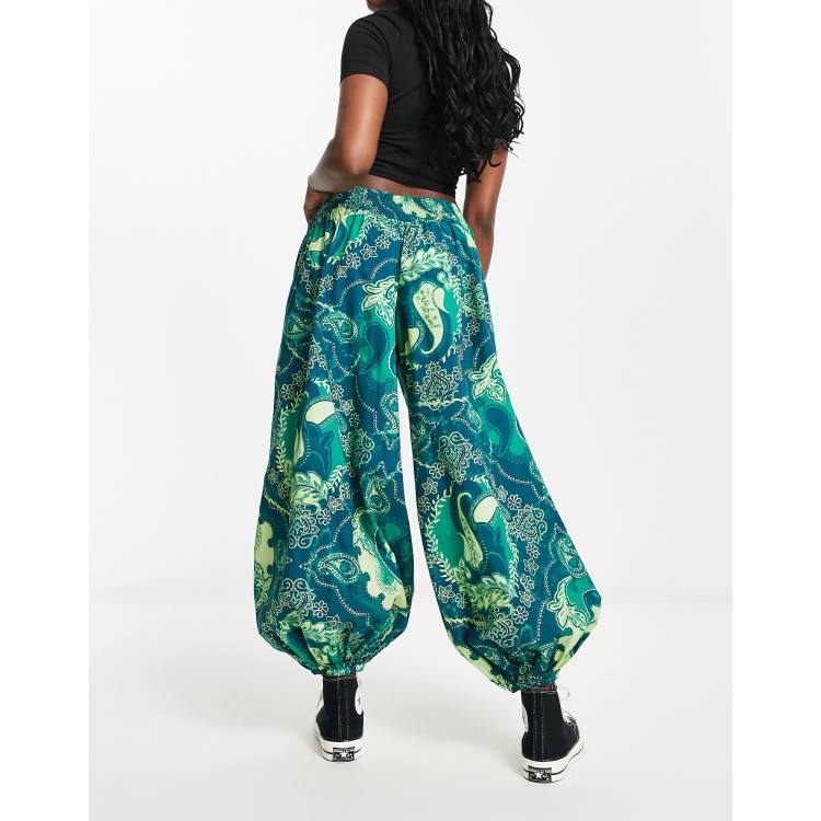 Free People paisley print balloon pants in lagoon green