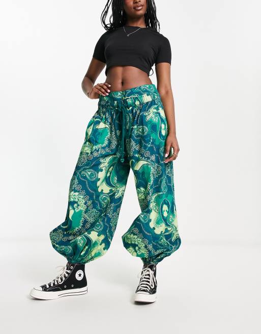 Free People paisley print balloon trousers in lagoon green