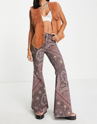 Free People paisley print flared jean in chocolate