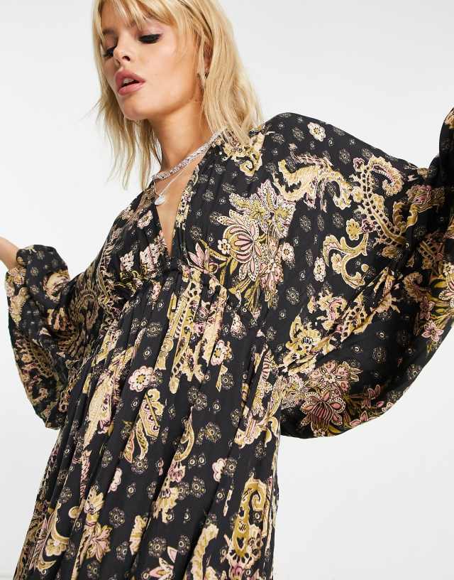 Free People paisley print V-neck kimono mini dress in multi