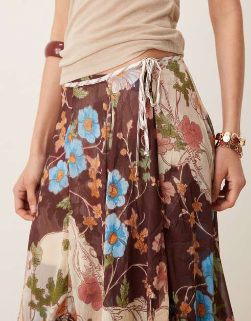 Free People Palermo chiffon asymmetric maxi skirt in brown , 5 of 5