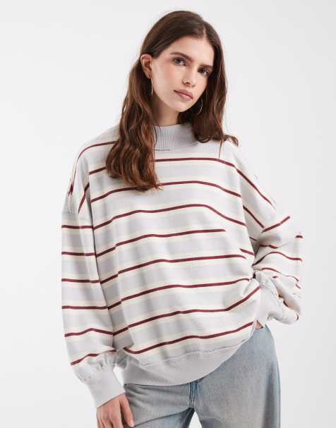 Free People palm spring boxy high neck sweatshirt in blue brown stripe - view 1
