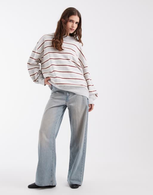Free People palm spring boxy high neck sweatshirt in blue brown stripe, 2 of 4