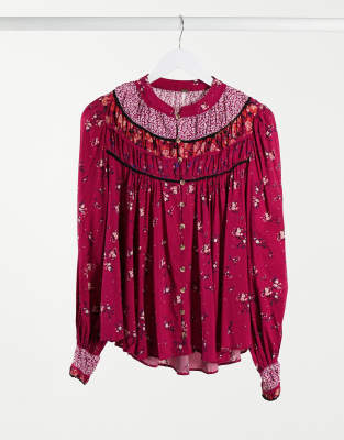 FREE PEOPLE PALOMA TOP IN MULTI PRINT-BLACK,OB1239056