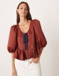 [Free People] Free People Pamela bow top in spiced rum-Black XS RED
