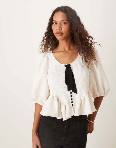 Free People – Pamela – Oberteil in Elfenbein mit Schleife - view 1