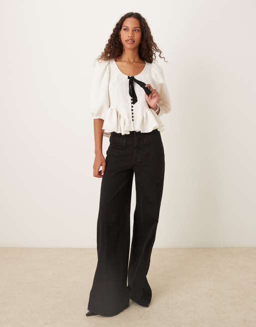 Free People – Pamela – Oberteil in Elfenbein mit Schleife, 3 von 4