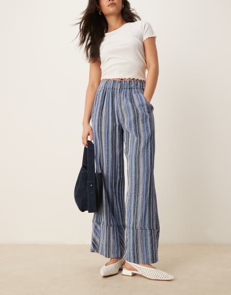 Free People - Pantaloni a fondo ampio color indaco a righe - view 1