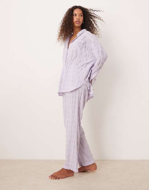 Free People - Pantaloni del pigiama color lilla testurizzati in coordinato