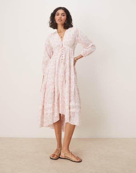 Free People pappiet floral print tiered midaxi dress in light pink - view 1