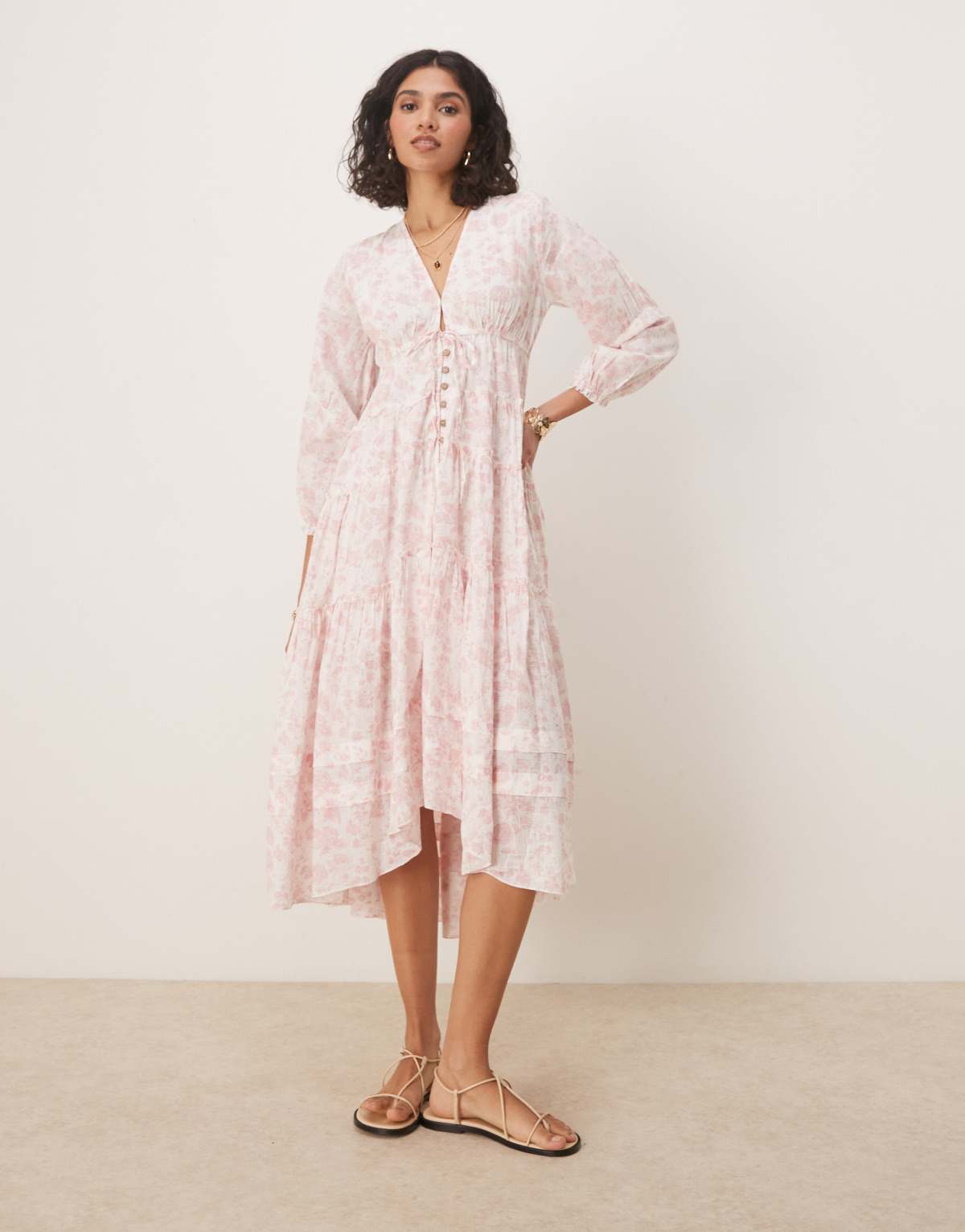 Free People pappiet floral print tiered midaxi dress in light pink