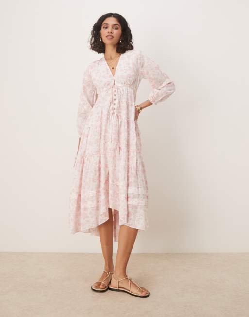 Free People pappiet floral print tiered midaxi dress in light pink