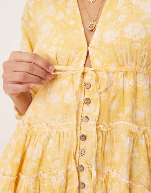 Free People - Pappiet - Solgul midikjole med knapper og chintzy-blomstermønster, 3 af 4