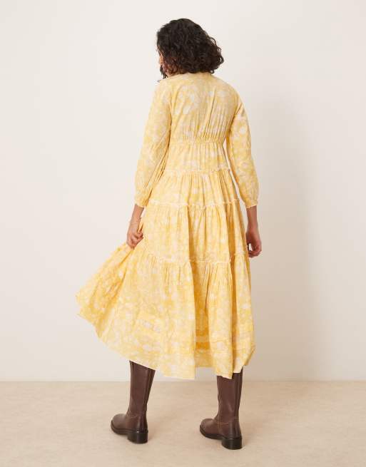 Free People - Pappiet - Solgul midikjole med knapper og chintzy-blomstermønster, 4 af 4