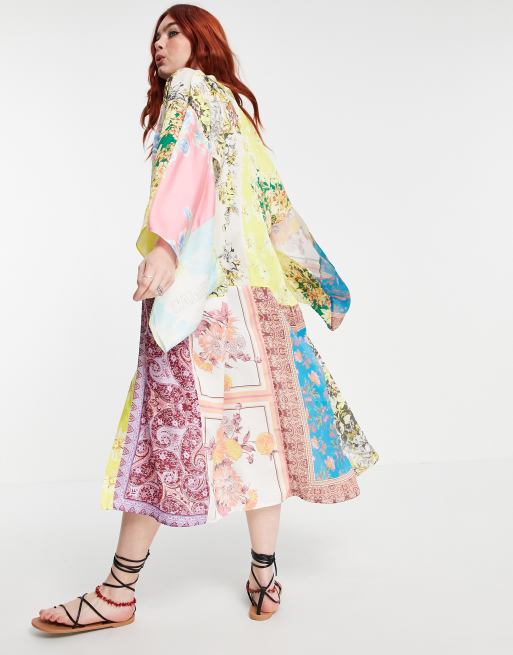 Free People patched with love sheer kimono in patchwork