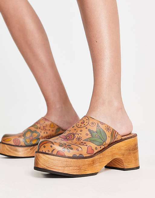 Free People Patsy printed clogs in leather