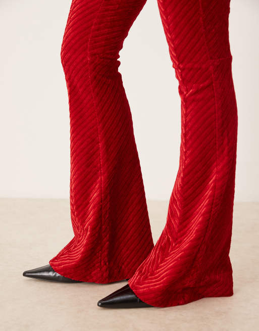 Free People penny pull on velvet flare trousers in salsa red, 5 of 5