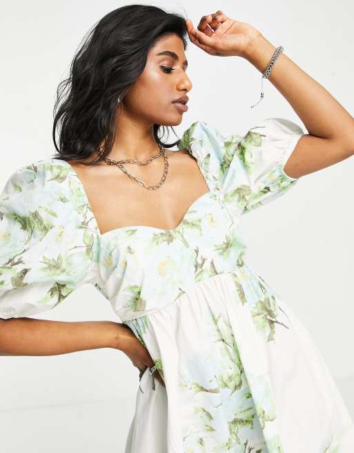 Free People – Peony – Babydoll-Hängerkleid in Elfenbein mit Blumenmuster