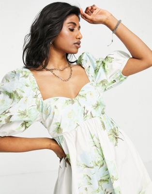 Free People peony babydoll smock dress in ivory floral