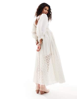 Free People perfect storm shirred bust midi smock dress in ecru | ASOS