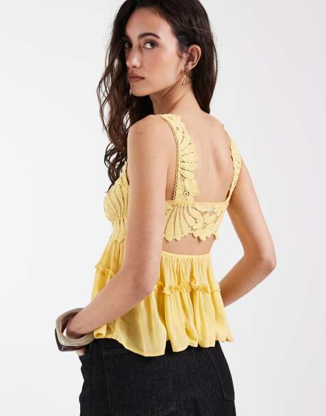 Free People petal party ruffle cami top in sicillian yellow - view 1