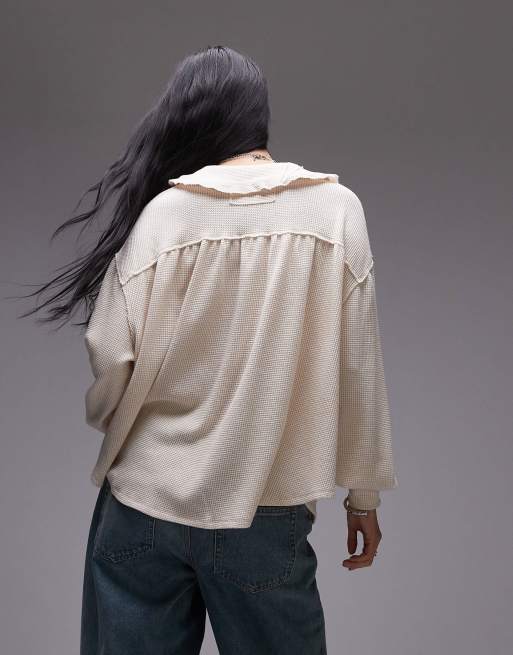 Free People peter pan collar oversized relaxed top in ivory, 3 of 4