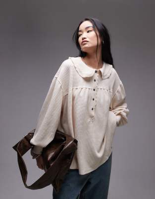 Free People Peter Pan Collar Oversized Relaxed Top In Ivory-white