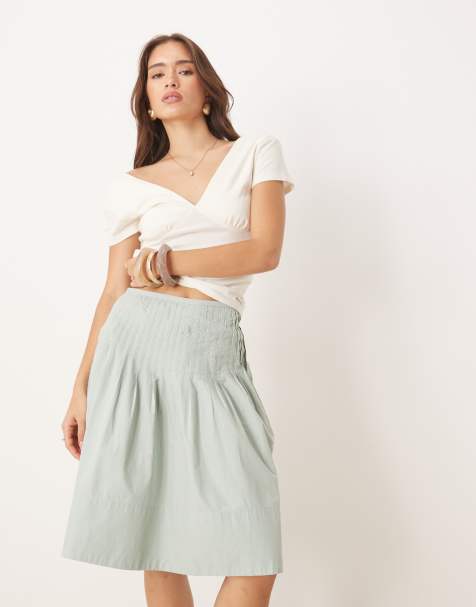 Free People peyton pintuck knee length midi skirt in sea sage