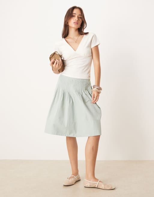 Free People peyton pintuck knee length midi skirt in sea sage, 2 of 5