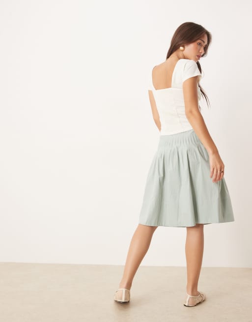 Free People peyton pintuck knee length midi skirt in sea sage, 4 of 5
