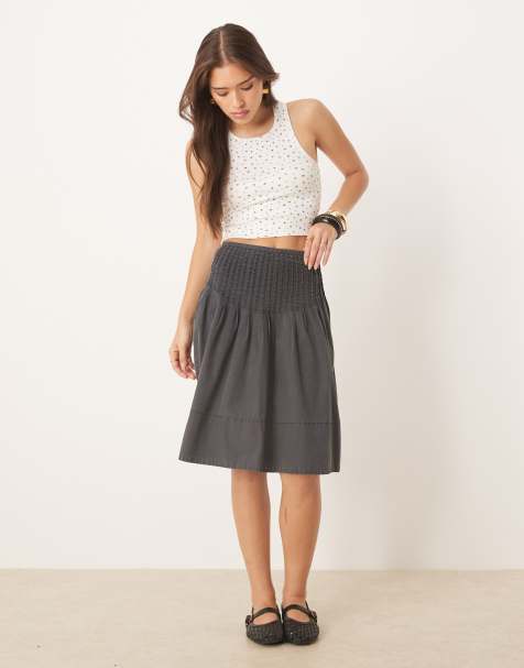 Free People peyton pintuck knee length midi skirt in washed black - view 1