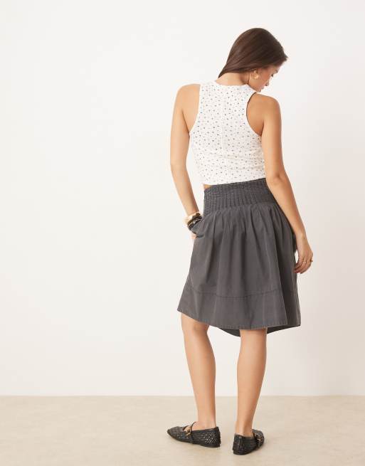 Free People peyton pintuck knee length midi skirt in washed black