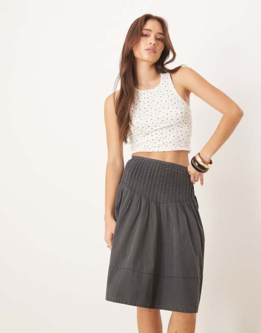 【Pehrt】Lucky Pocket Skirt Free People peyton pintuck knee length midi skirt in washed