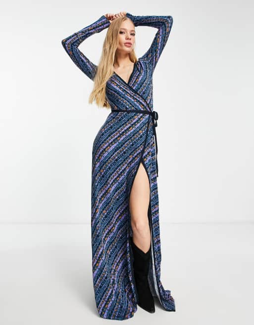 Free People – Phoebe – Flerfärgad maxiklänning i jersey och omlottdesign