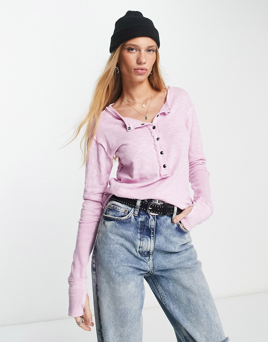 Free People Phoebe jersey henley top in pink