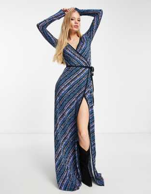 Free People phoebe printed jersey maxi wrap dress in multi