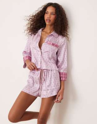 Free People Pillow Talk Pj Set In Lilac Combo In Purple