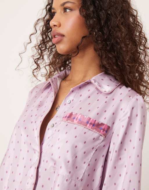 Free People - Pillow Talk - Set pigiama in raso lilla con stampa, 3 di 4