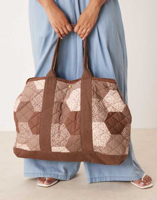 Free People pippa patchwork tote bag in tan, 3 of 4