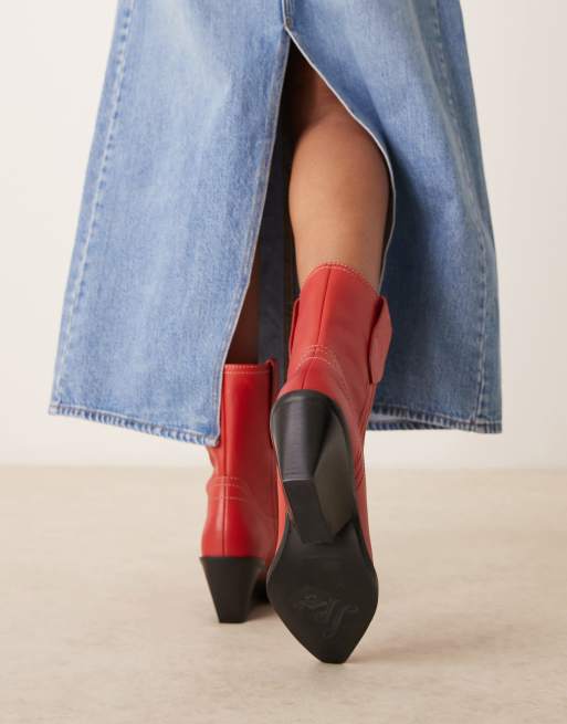 Free People pitchfork heel western boots in red, 3 of 4