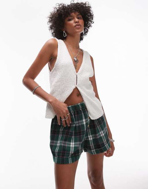 Free People plaid flannel pajama boxer shorts in dark green